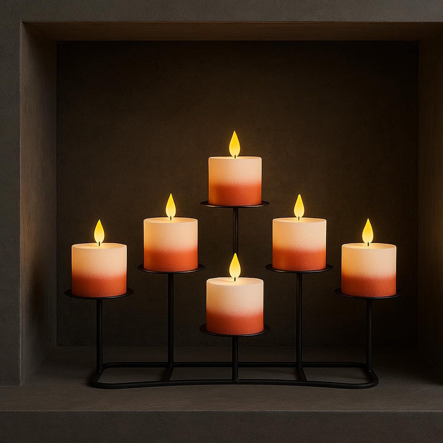 Smtyle Fireplace Christmas Candelabra Candle Holder - Black Matte Geometric Multi Tier Design, Stable Base, Perfect for
