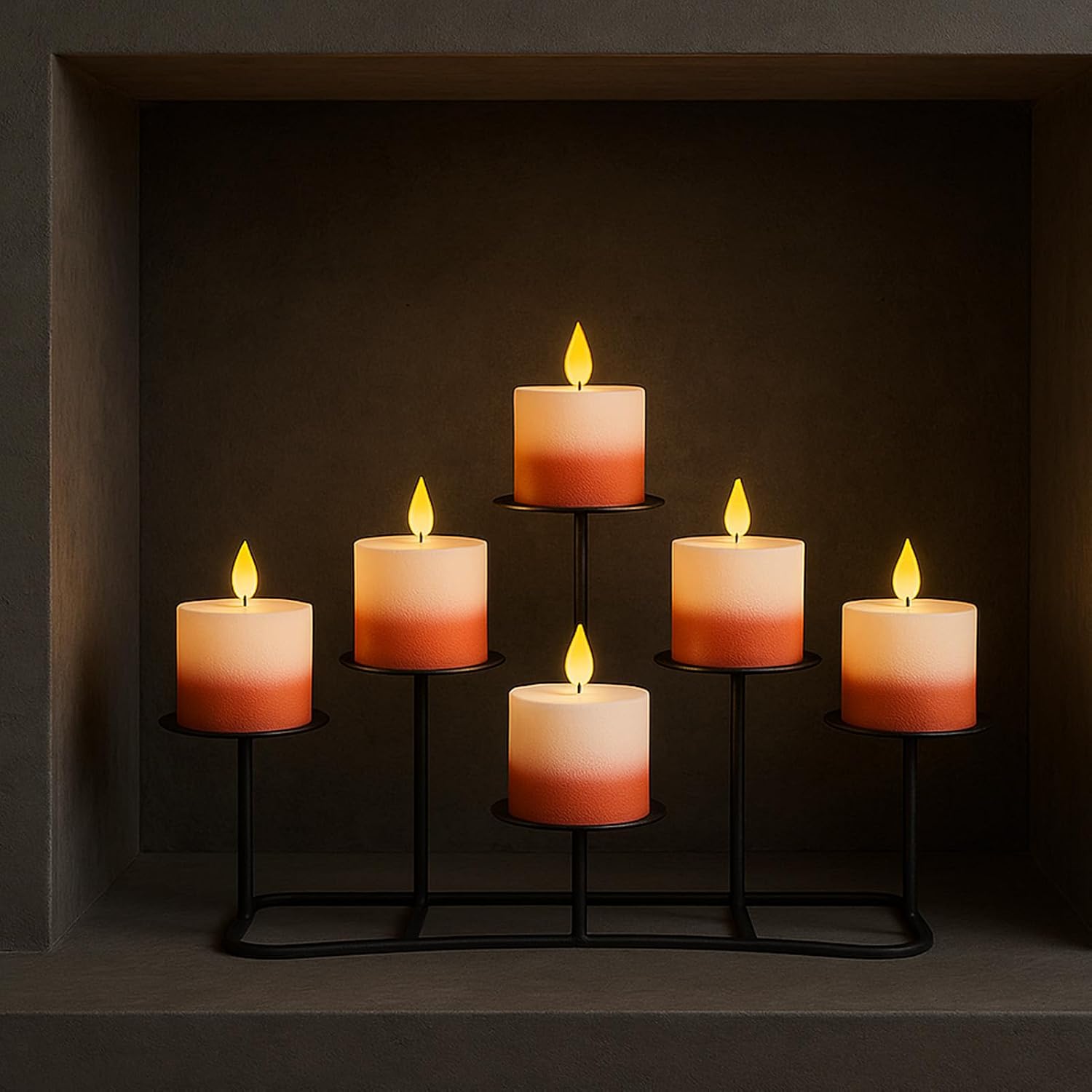 Smtyle Fireplace Christmas Candelabra Candle Holder - Black Matte Geometric Multi Tier Design, Stable Base, Perfect for