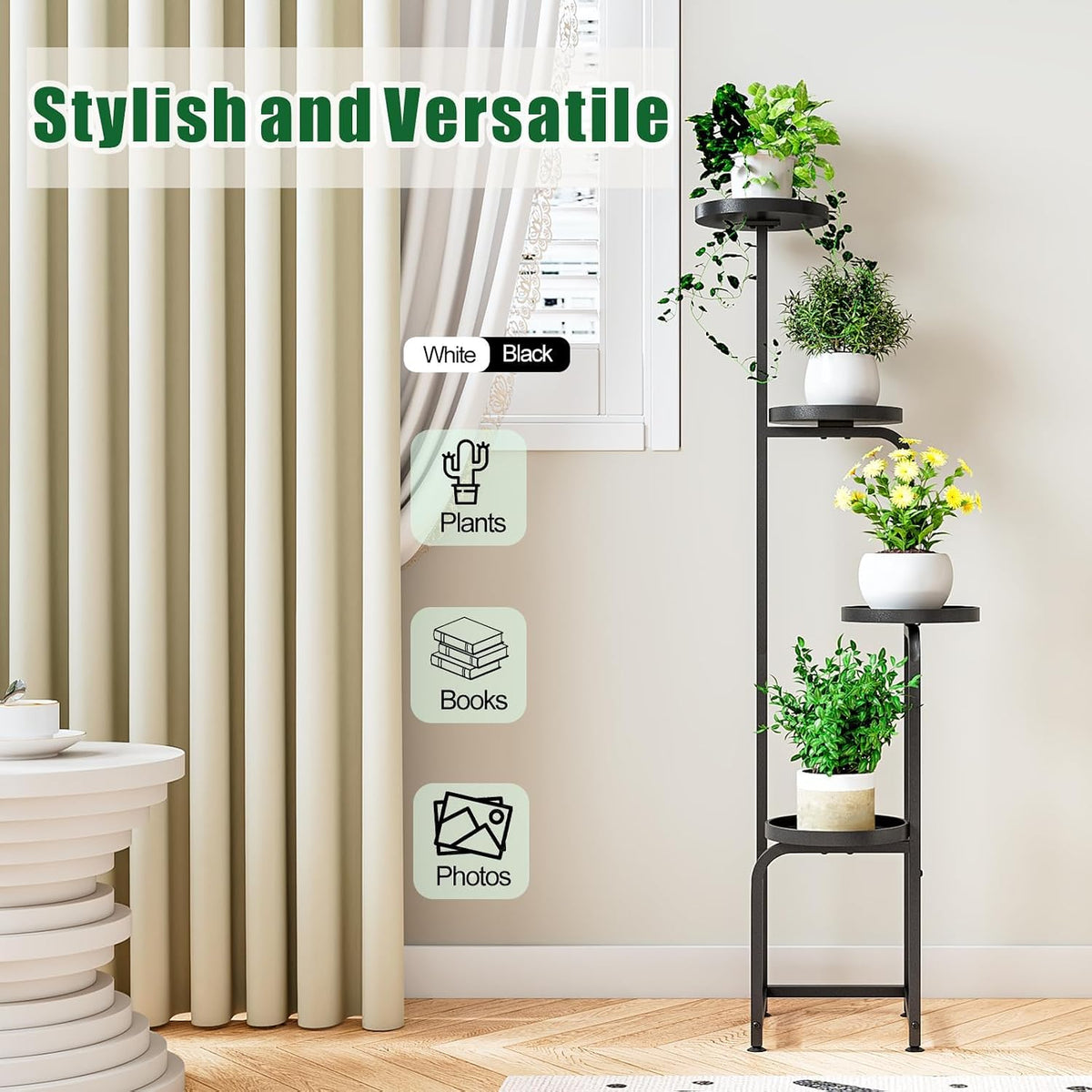 INGIORDAR Plant Stand Indoor Outdoor Corner Tall Plant Shelf 4 Tier Metal | Space-saving Tiered Design Displays