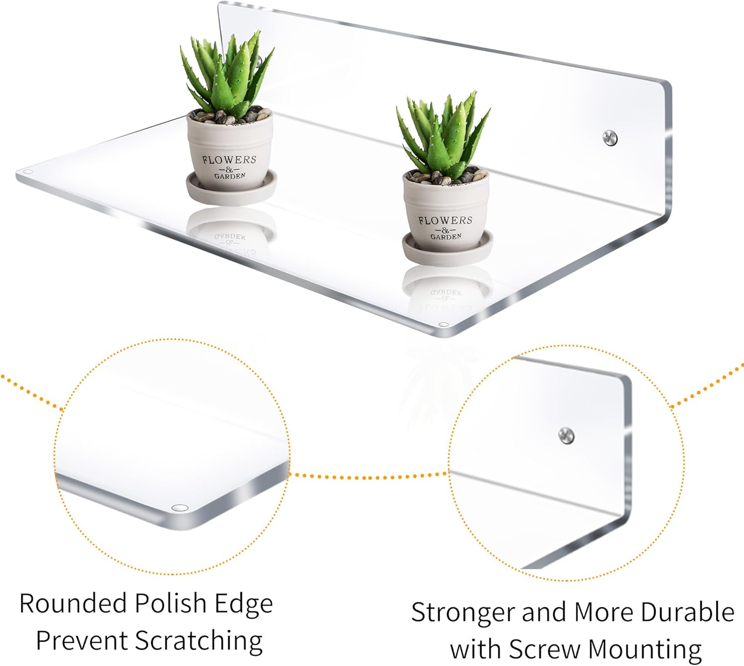 Jansburg 12 Inch L-Shaped Acrylic Floating Shelf Clear Wall Mounted Shelves Invisible 5MM Thick Shelf for Wall Storage