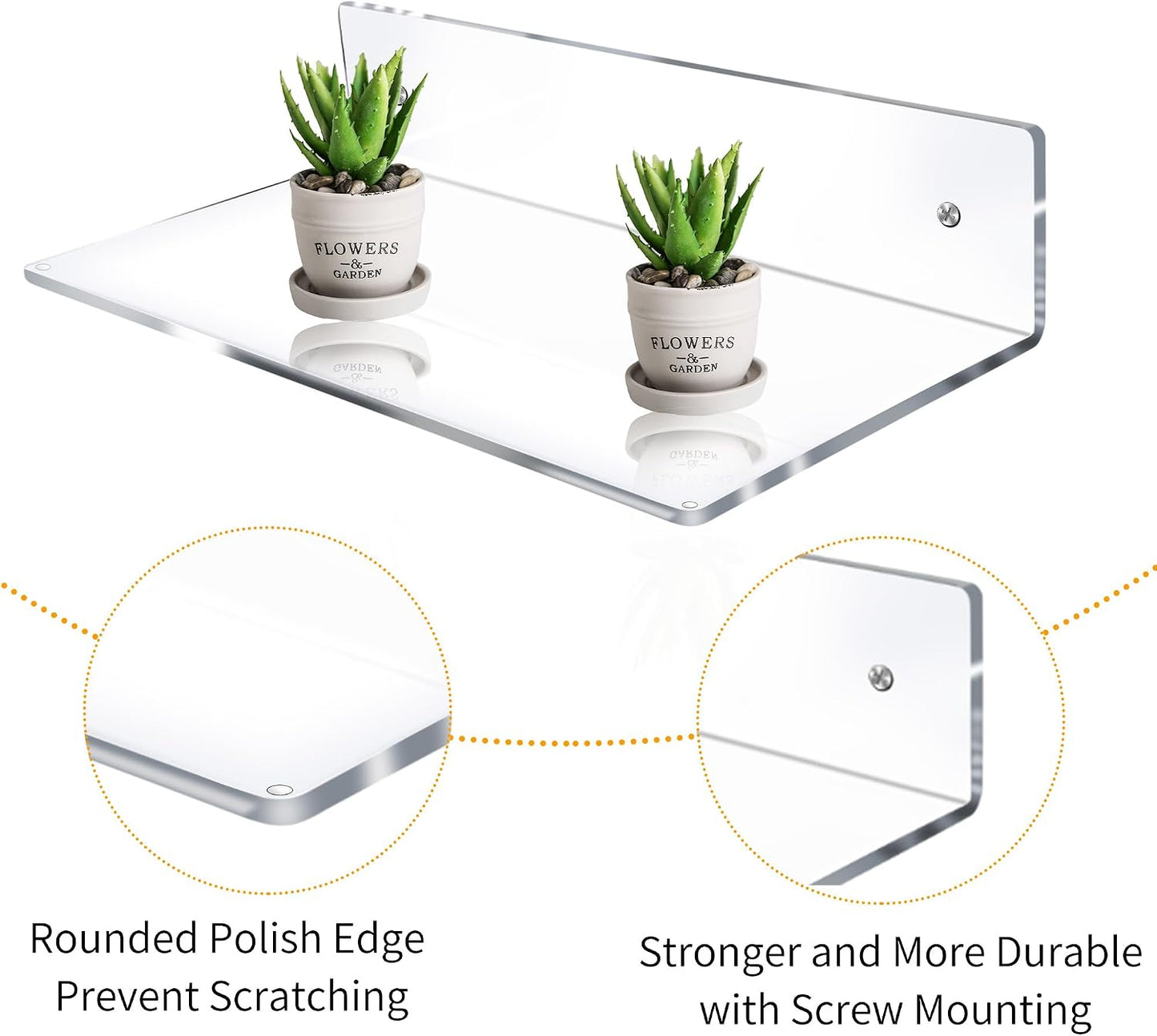 Jansburg 12 Inch L-Shaped Acrylic Floating Shelf Clear Wall Mounted Shelves Invisible 5MM Thick Shelf for Wall Storage