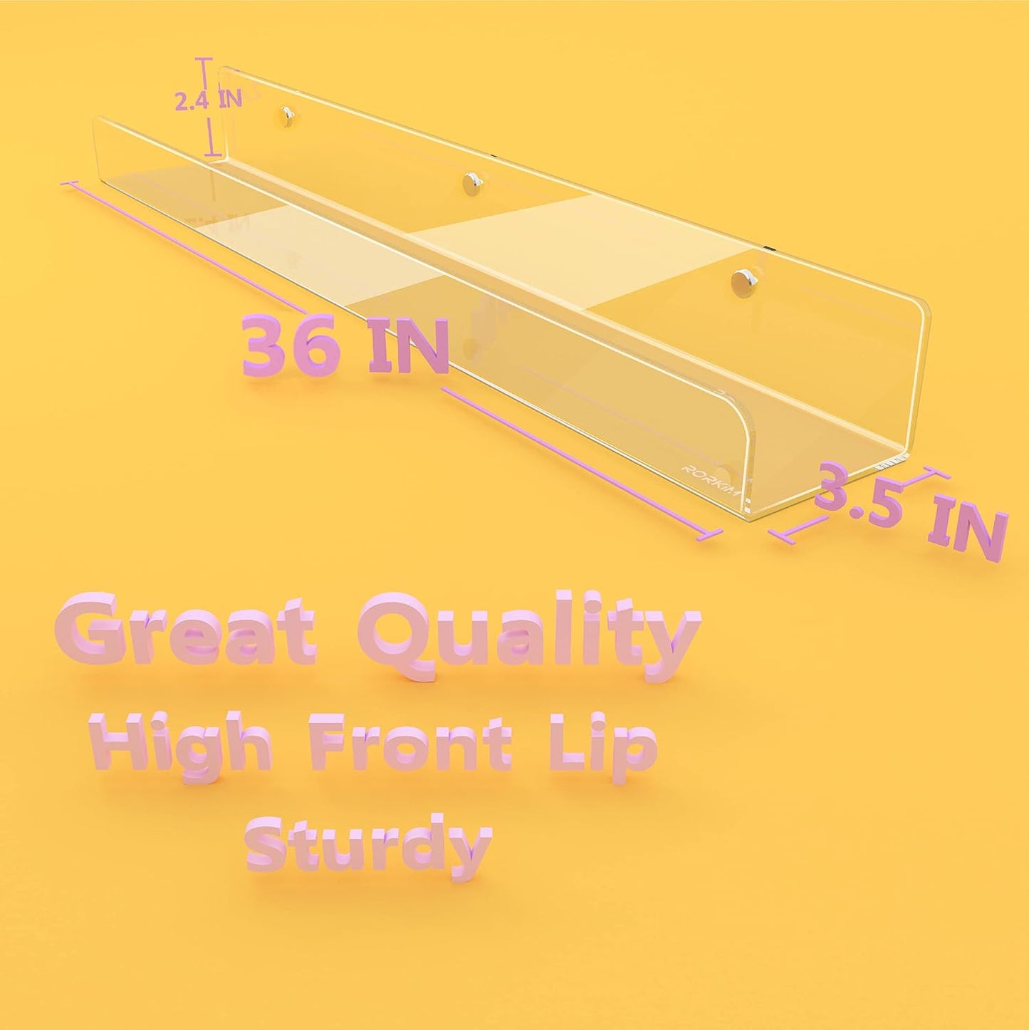 2 Pack 36 Inch Clear Acrylic Kids Wall Bookshelves,Display Rack | 50% Thicker Invisible Floating Shelf, Toy Organizer