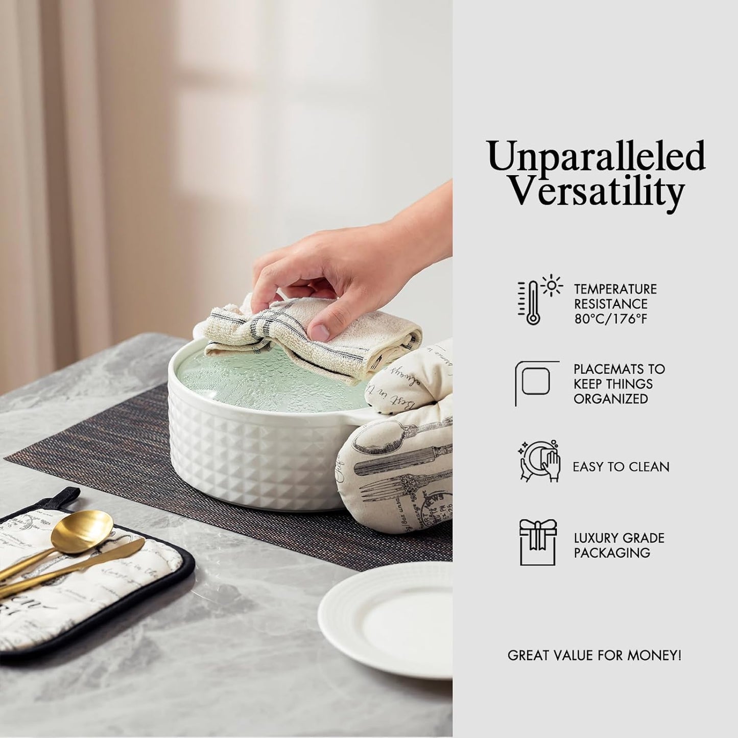Placemats Set of 12 - Easy Clean Woven Vinyl Placemats for Dining Table, Indoor/Outdoor Place Mats, Washable PVC Table
