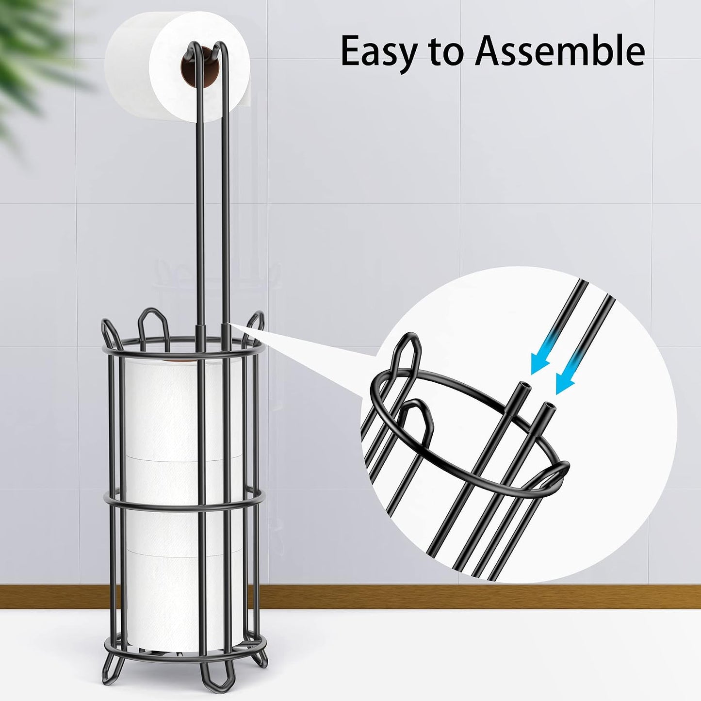 Meangood Toilet Paper Holder Stand and Tissue Paper Roll Dispenser for 4 Mega Rolls, Bathroom Free Standing Tissue Roll