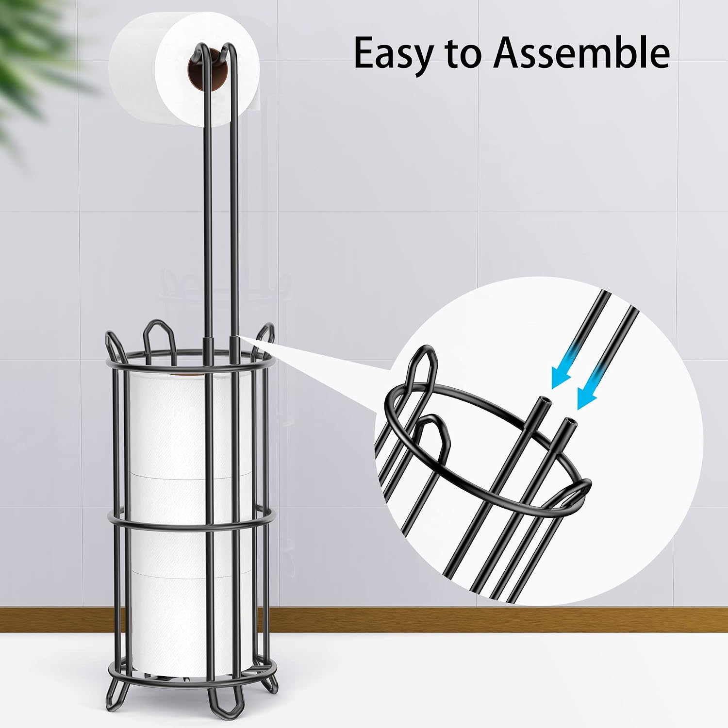 Meangood Toilet Paper Holder Stand and Tissue Paper Roll Dispenser for 4 Mega Rolls, Bathroom Free Standing Tissue Roll