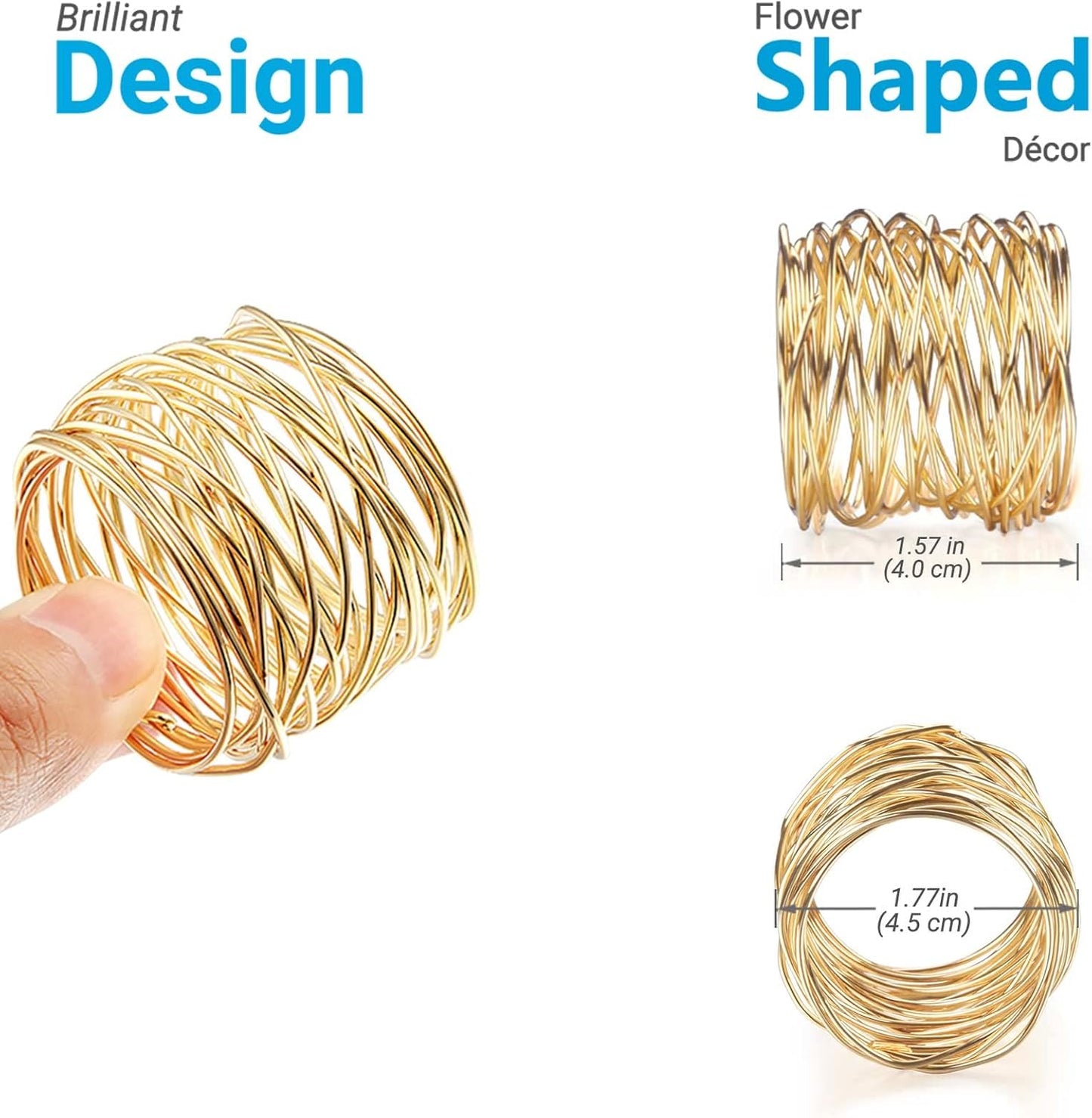 Twisted Wire Mesh Napkin Rings Holders Décor Dinner Party Wedding Christmas / Gold / Set of 12