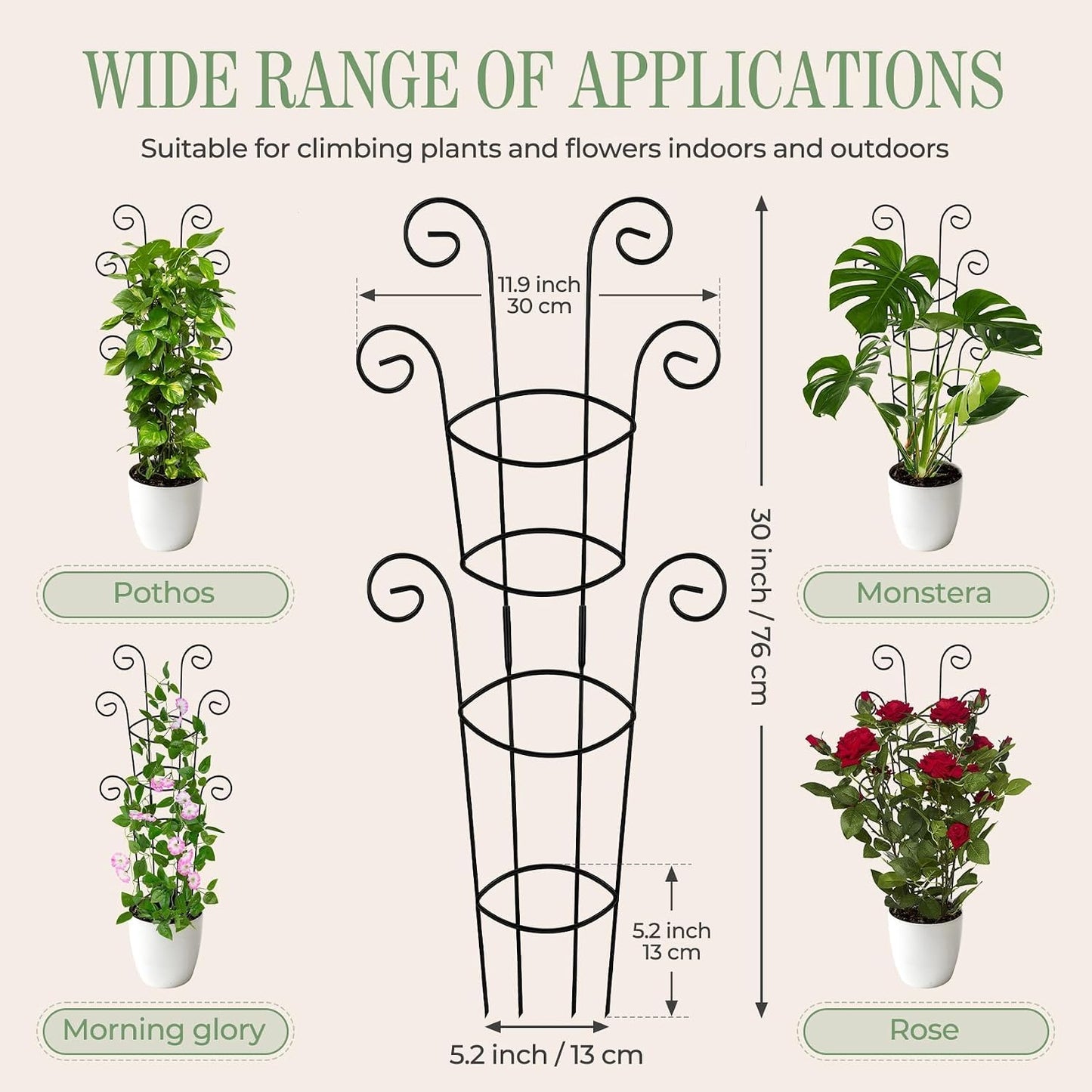 4 Pack 30 Inch Tall Metal Plant Trellis for Climbing Plants Indoor - Rustproof Garden Trellis for Potted Houseplants
