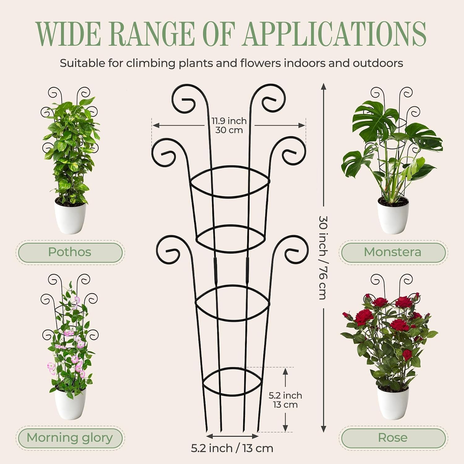 4 Pack 30 Inch Tall Metal Plant Trellis for Climbing Plants Indoor - Rustproof Garden Trellis for Potted Houseplants