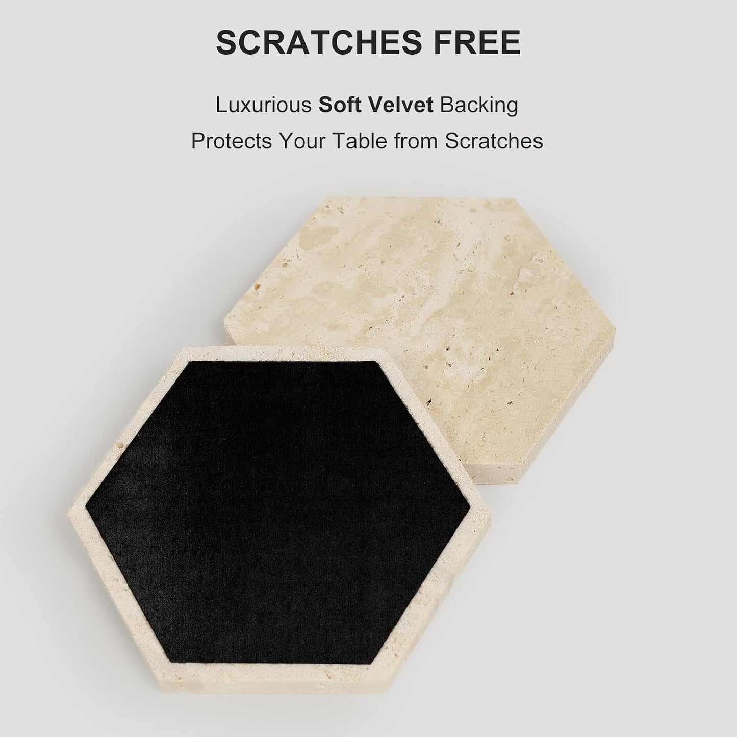 Holder / Hexagonal Rustic Farmhouse Marble Drink Coasters / 02 - Hexagon / Beige / Set of 6