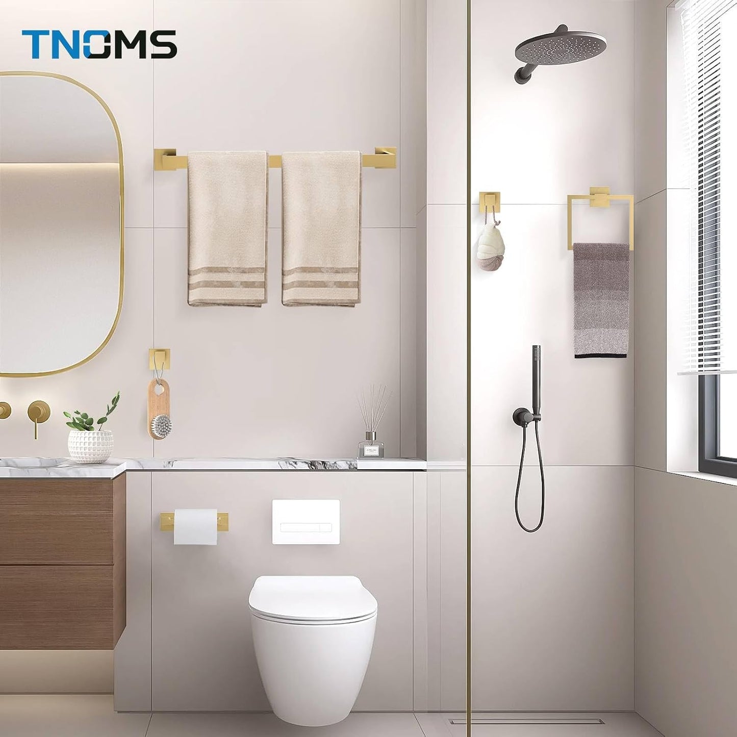 5-Piece Towel Bar Set Brushed Gold Bathroom Hardware Accessories Set Includes Upgraded Double Base Toilet Paper