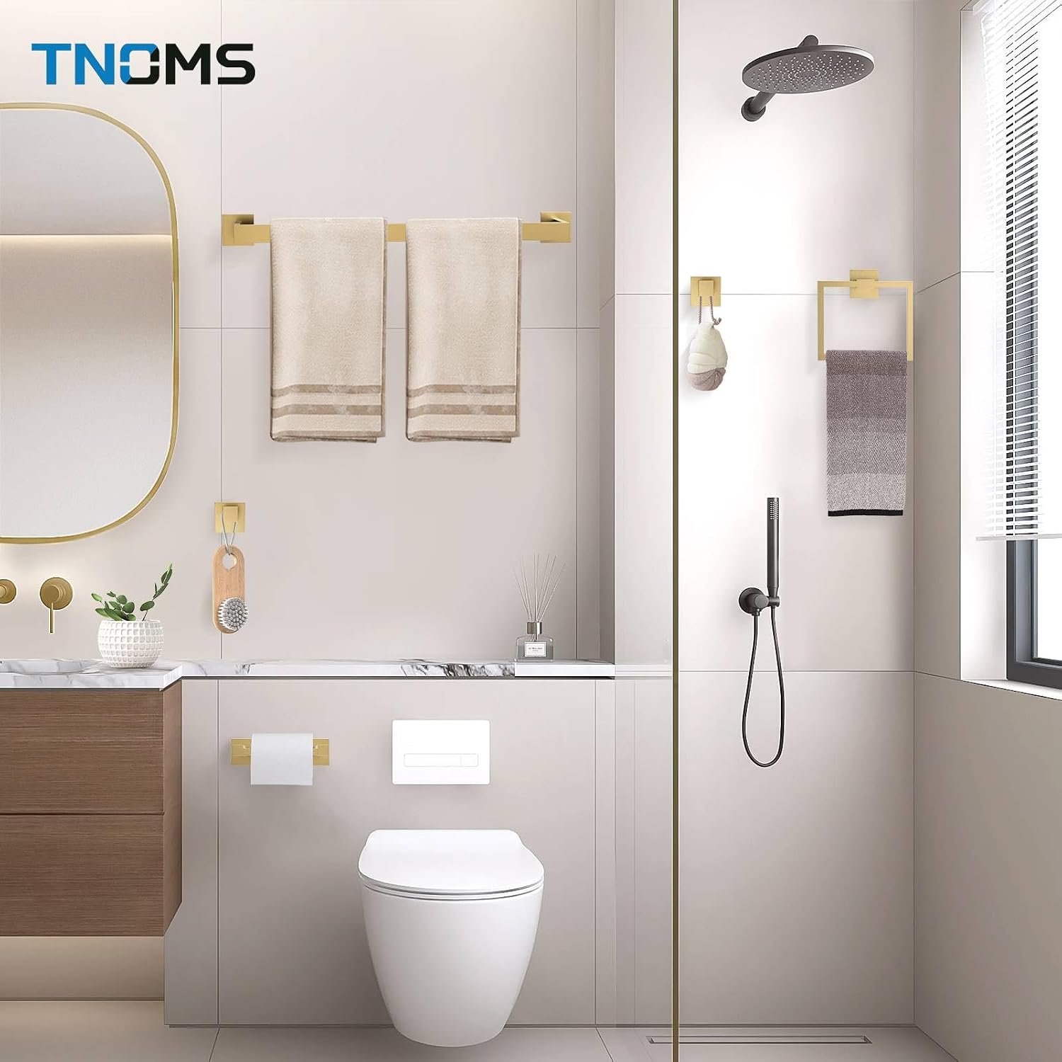 5-Piece Towel Bar Set Brushed Gold Bathroom Hardware Accessories Set Includes Upgraded Double Base Toilet Paper