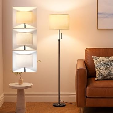 Ambimall Height Adjustable Modern Floor Lamp, Brown & Black
