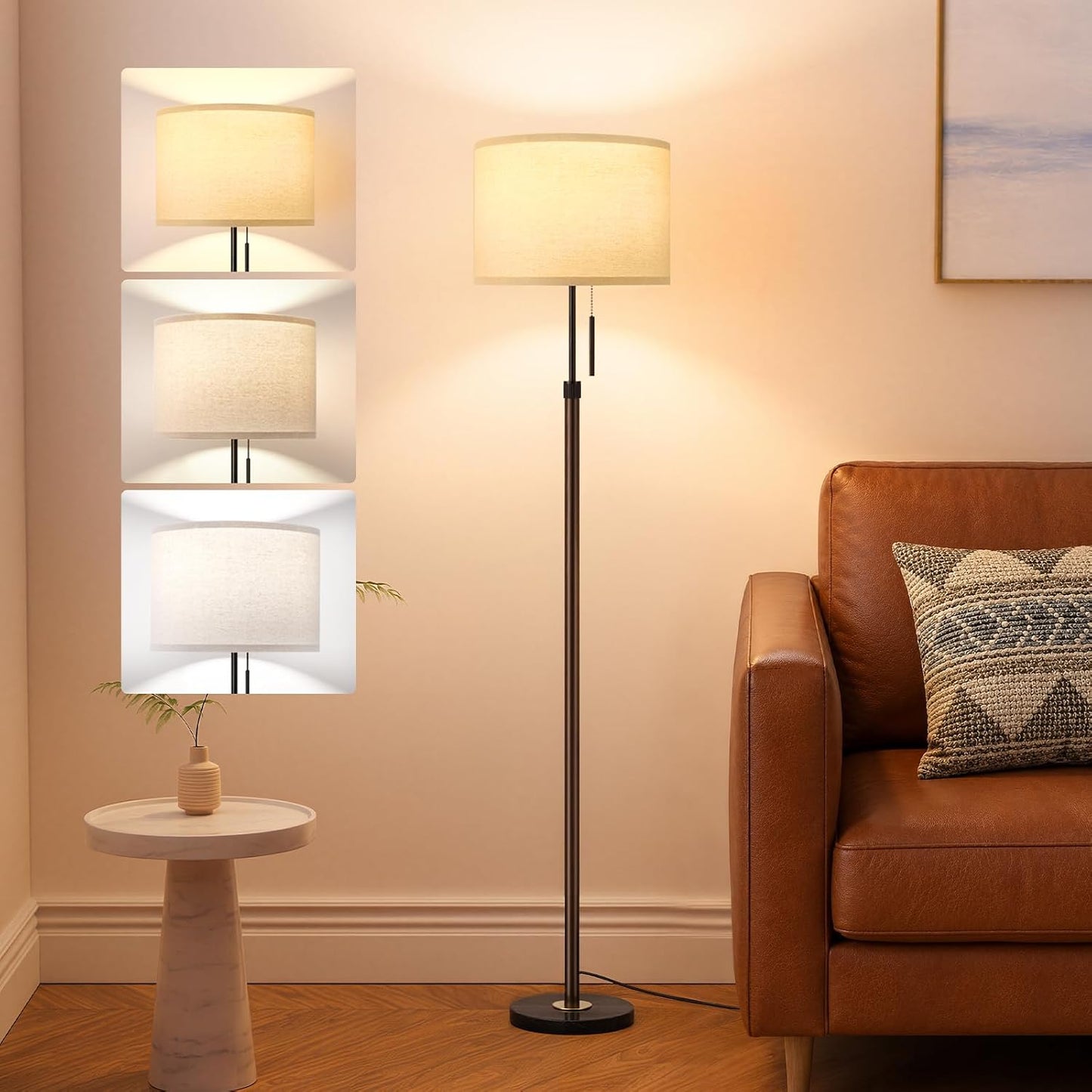 Ambimall Height Adjustable Modern Floor Lamp, Brown & Black