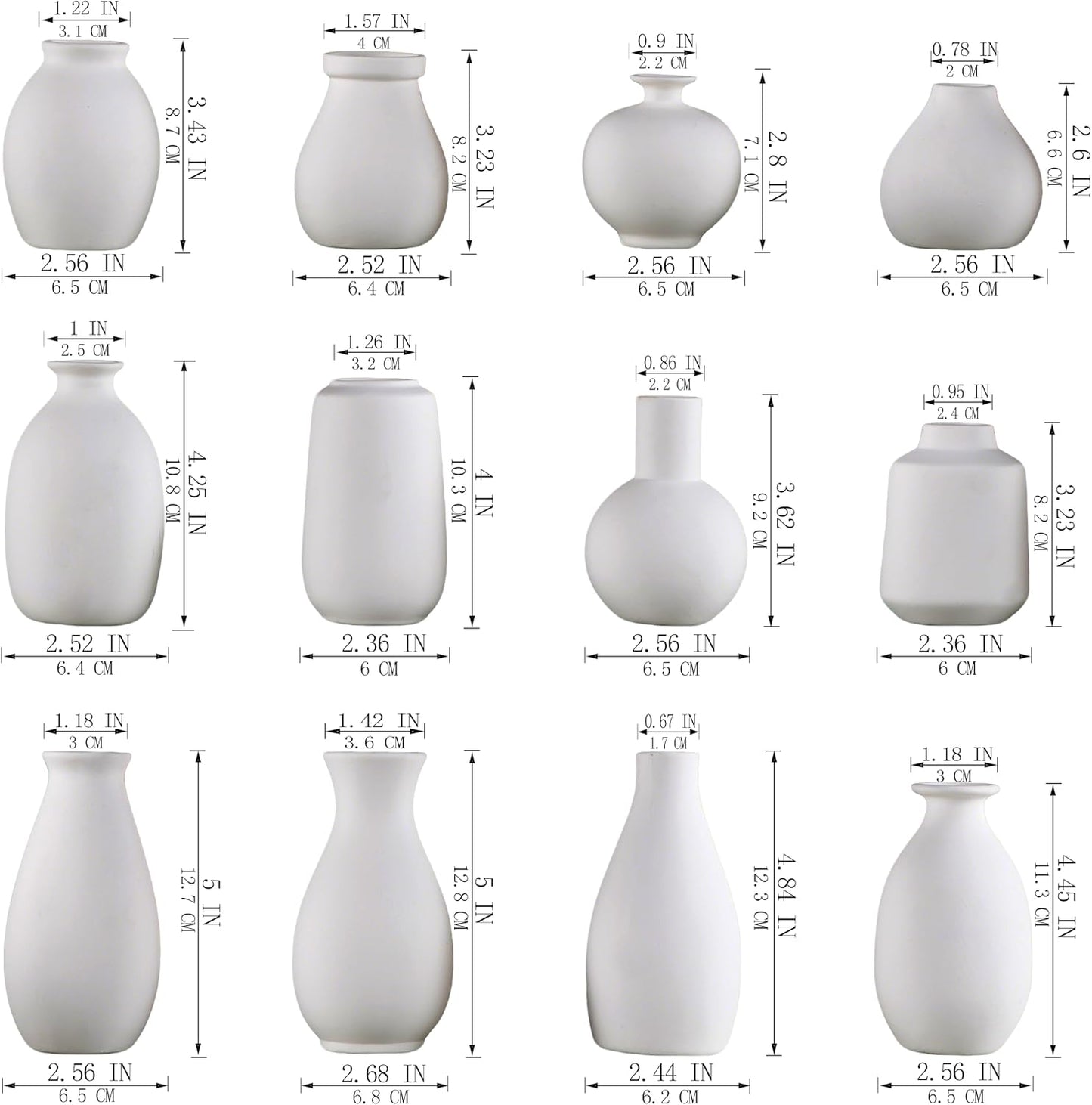 Small Ceramic Vase in Bulk / White Ceramic Vases / Set of 12