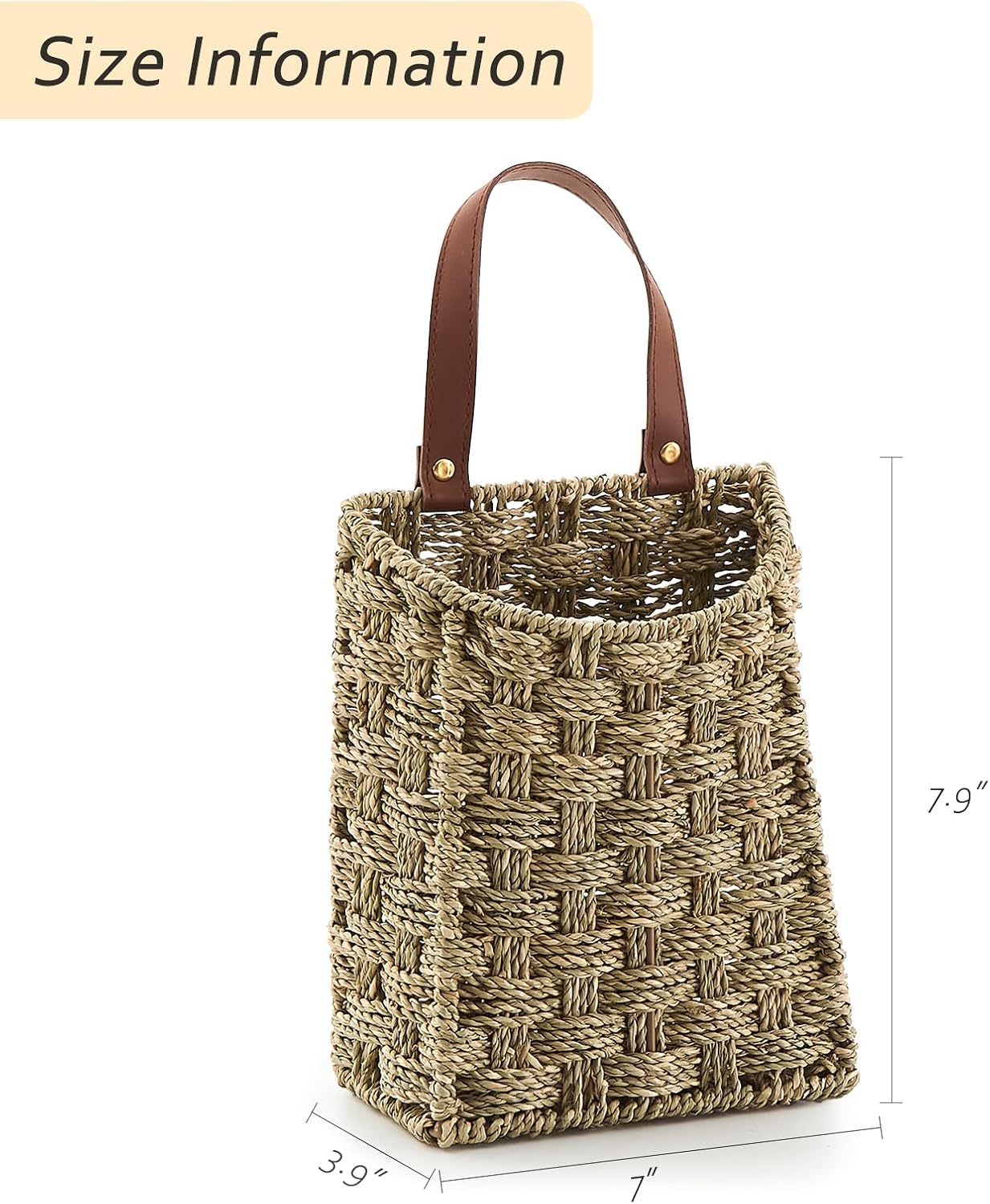Wall Hanging Pocket Basket Portable Storage Basket Decorative Boho Mounted Organizer / Seagrass