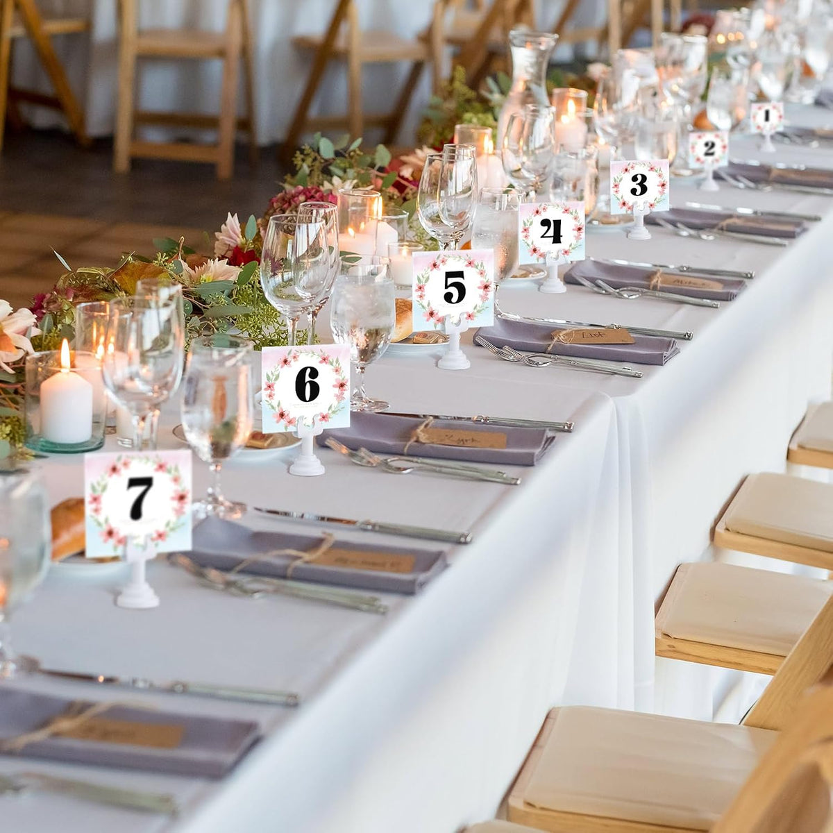 24 Pcs White Table Number Holders Metal 1.8 in Place Card Holder | Harp Clip Place Cards Stands for Wedding Restaurant