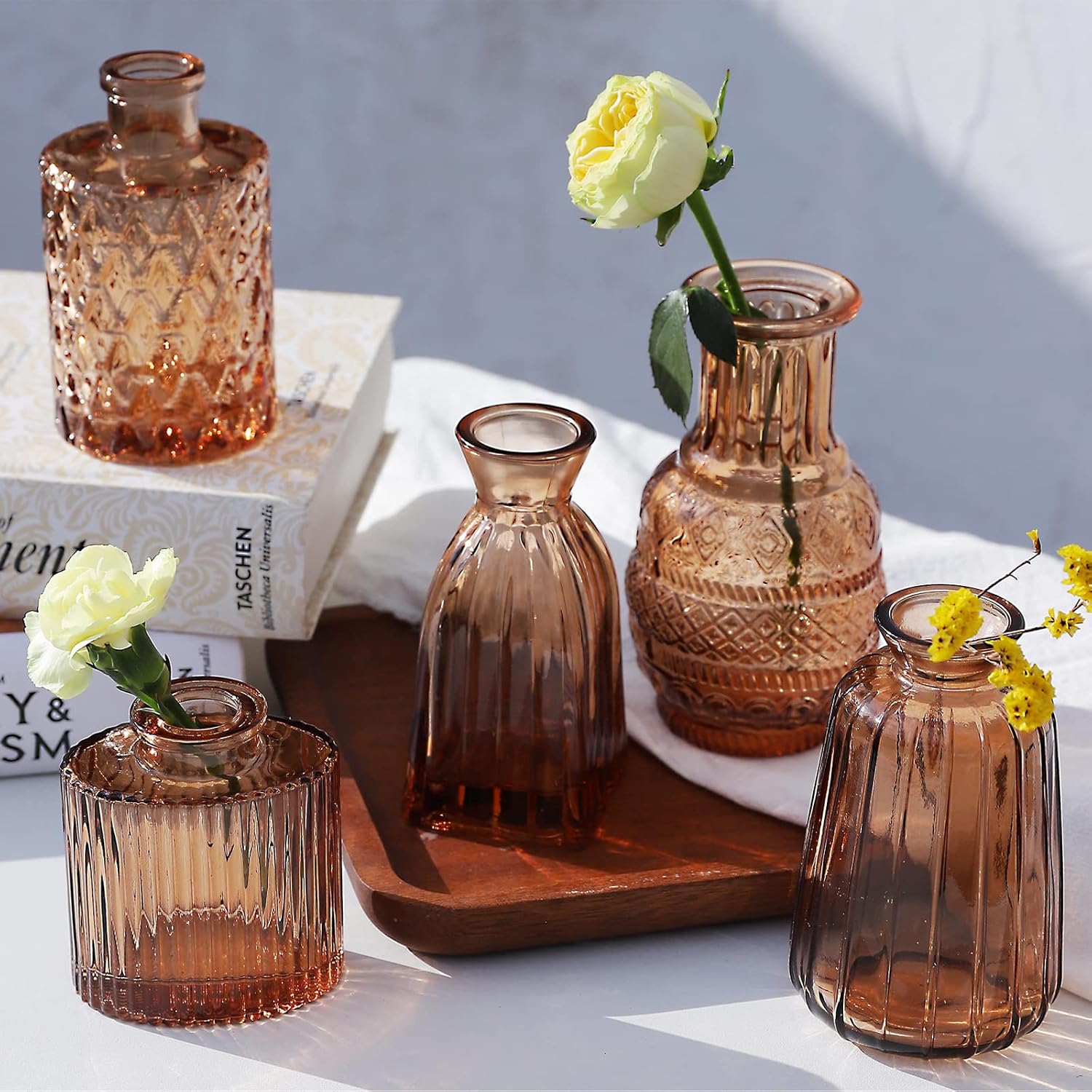 Amber Glass Bud Vases / Brown 20 / Set of 20