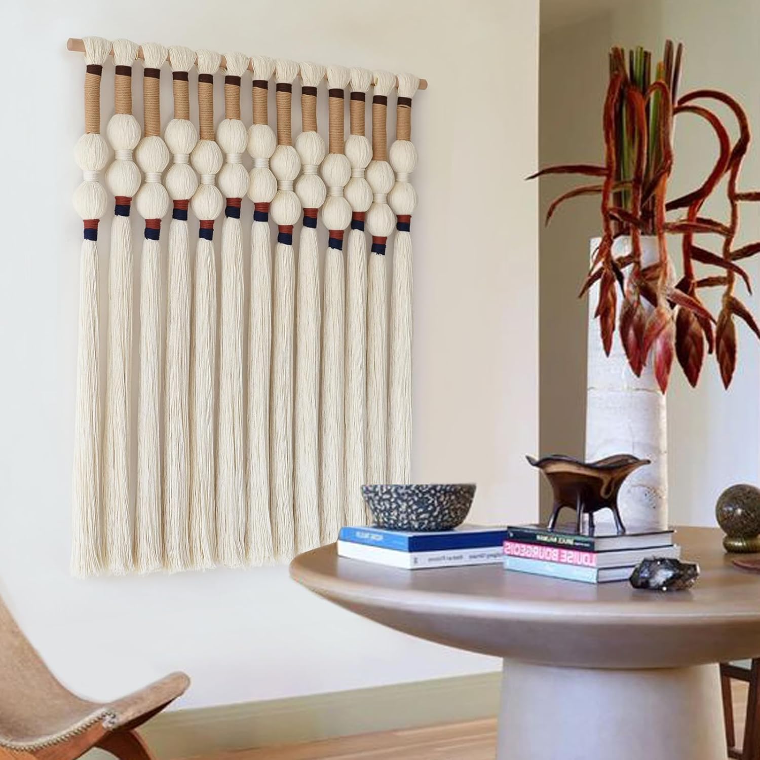 Macrame Wall Hanging Boho Wall Art Handmade Spherical Knot 27" W x 33" L / Ivory4