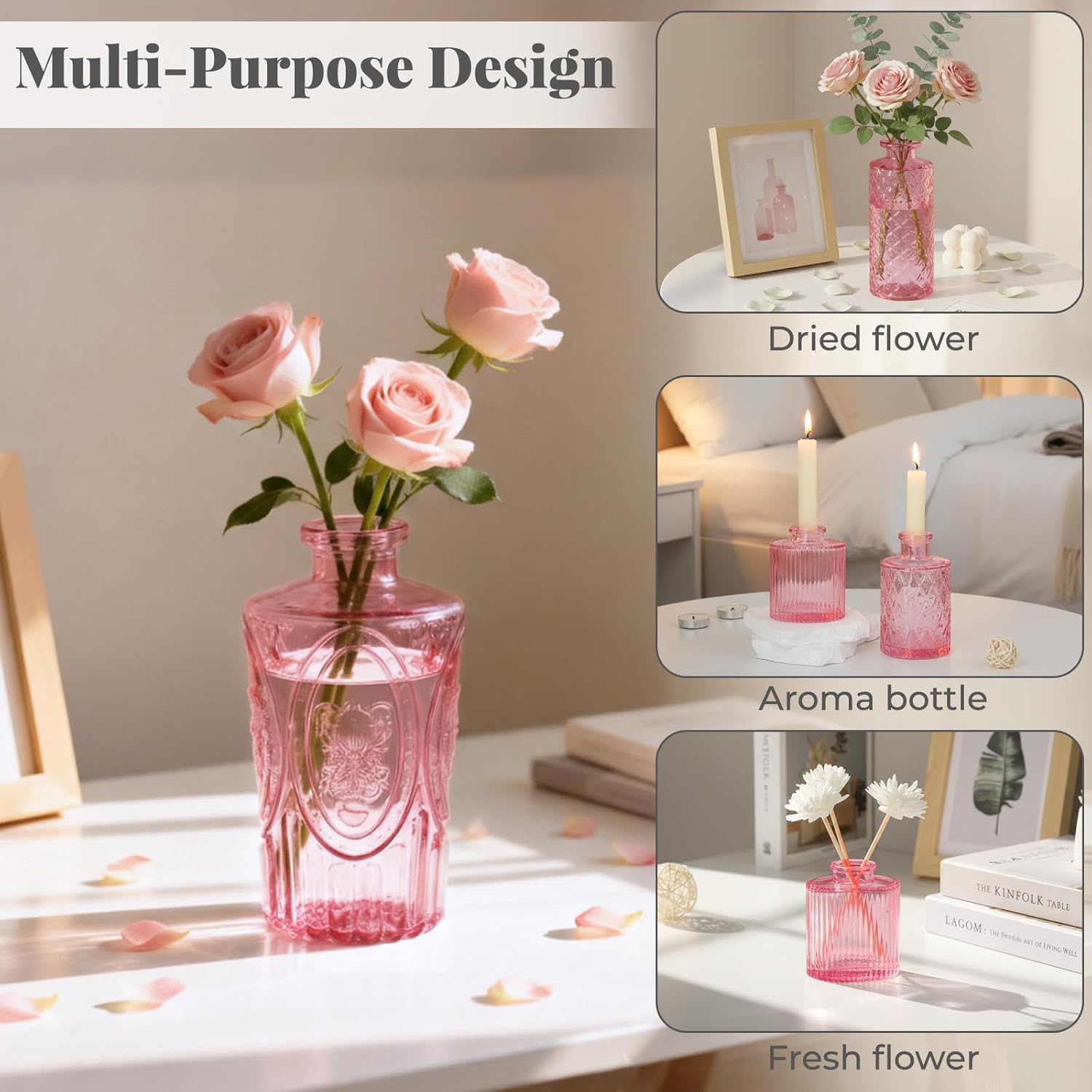 Glass Vase / Flower Vases / Pink / Set of 12