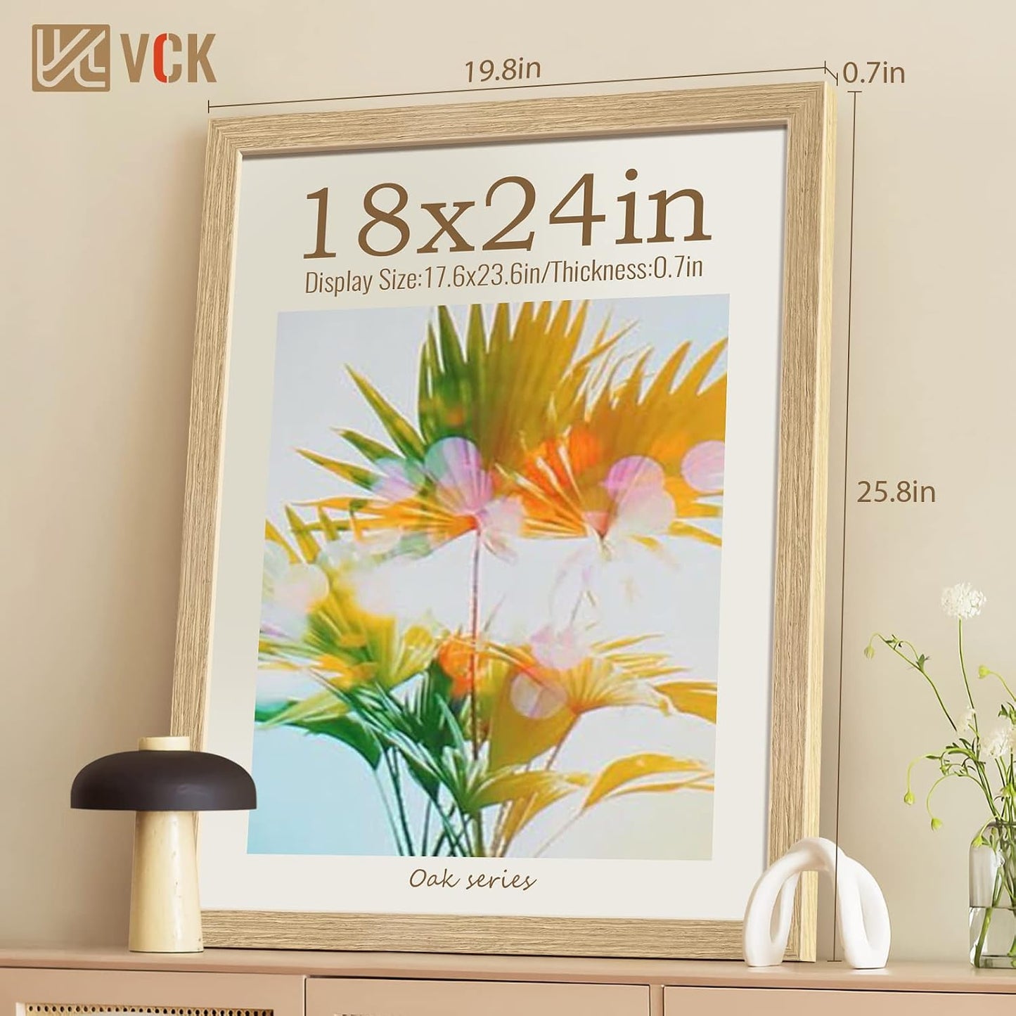 VCK 18x24 Poster Frame 3 Pack, Natural Oak Wood Wide Border, for Picture | Light Woodgrain, Wall Hanging, HD