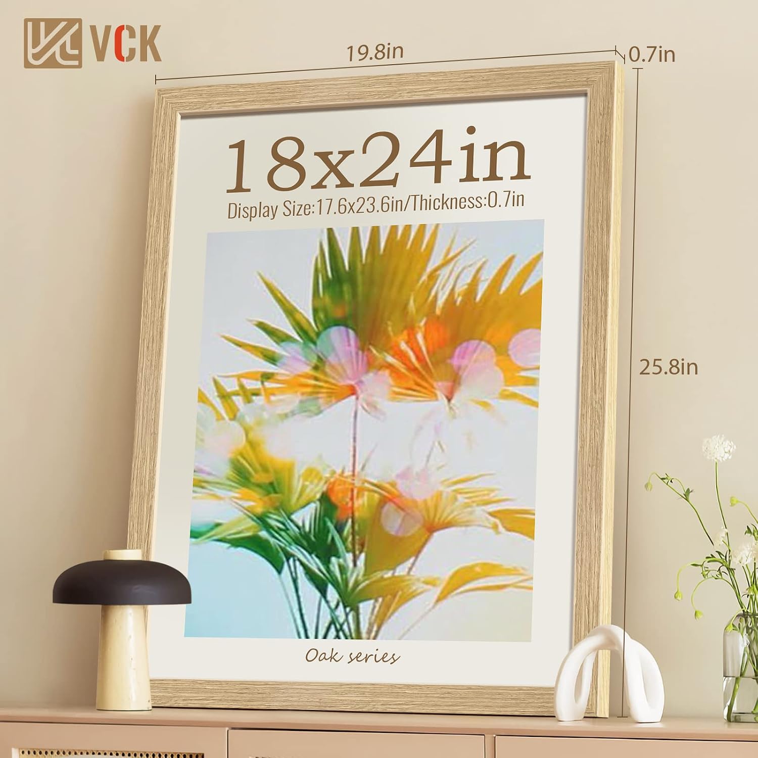 VCK 18x24 Poster Frame 3 Pack, Natural Oak Wood Wide Border, for Picture | Light Woodgrain, Wall Hanging, HD
