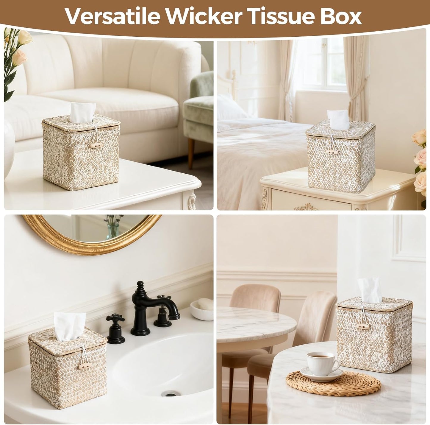 Woven Seagrass Tissue Box Holder / Whitewash / Square