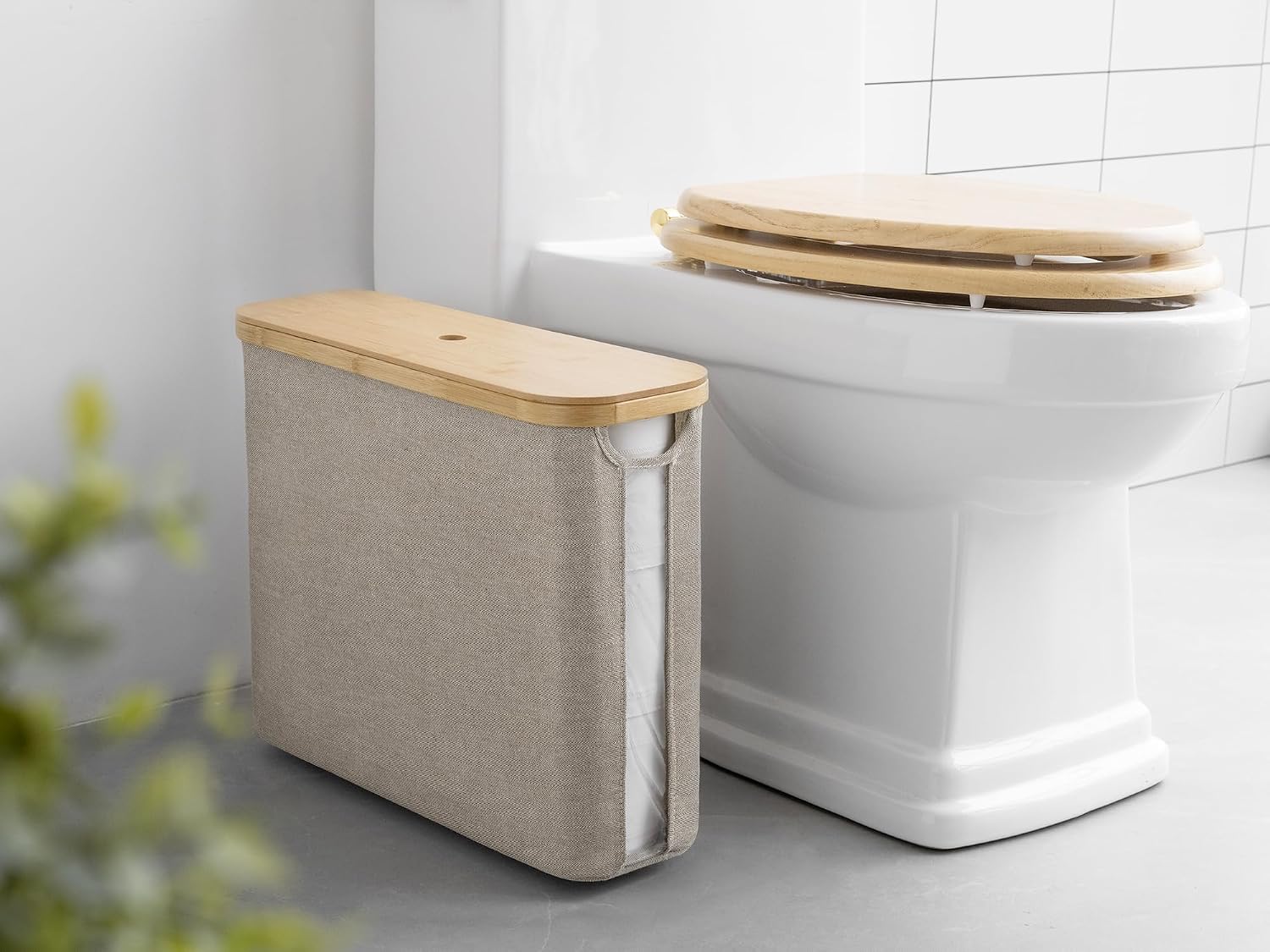 StorageWorks Toilet Paper Storage Basket with Bamboo Lid & Window | See Rolls at a Glance with Clear Window, Holds 12
