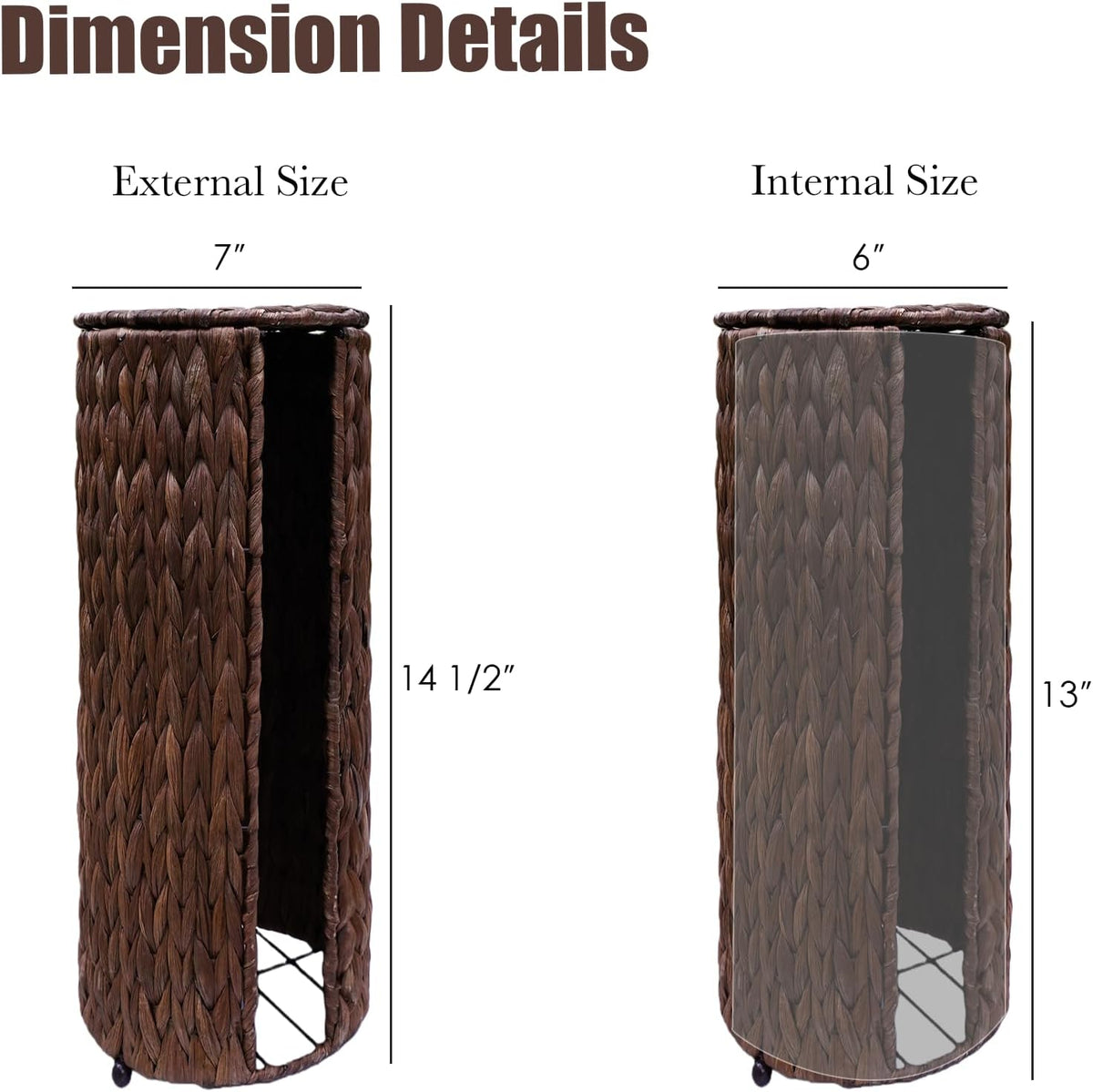 PINXIURY Water Hyacinth Paper Roll Holder, Wicker Toilet Paper Holder Stand for Bathroom, Toilet Roll Holder Stand for