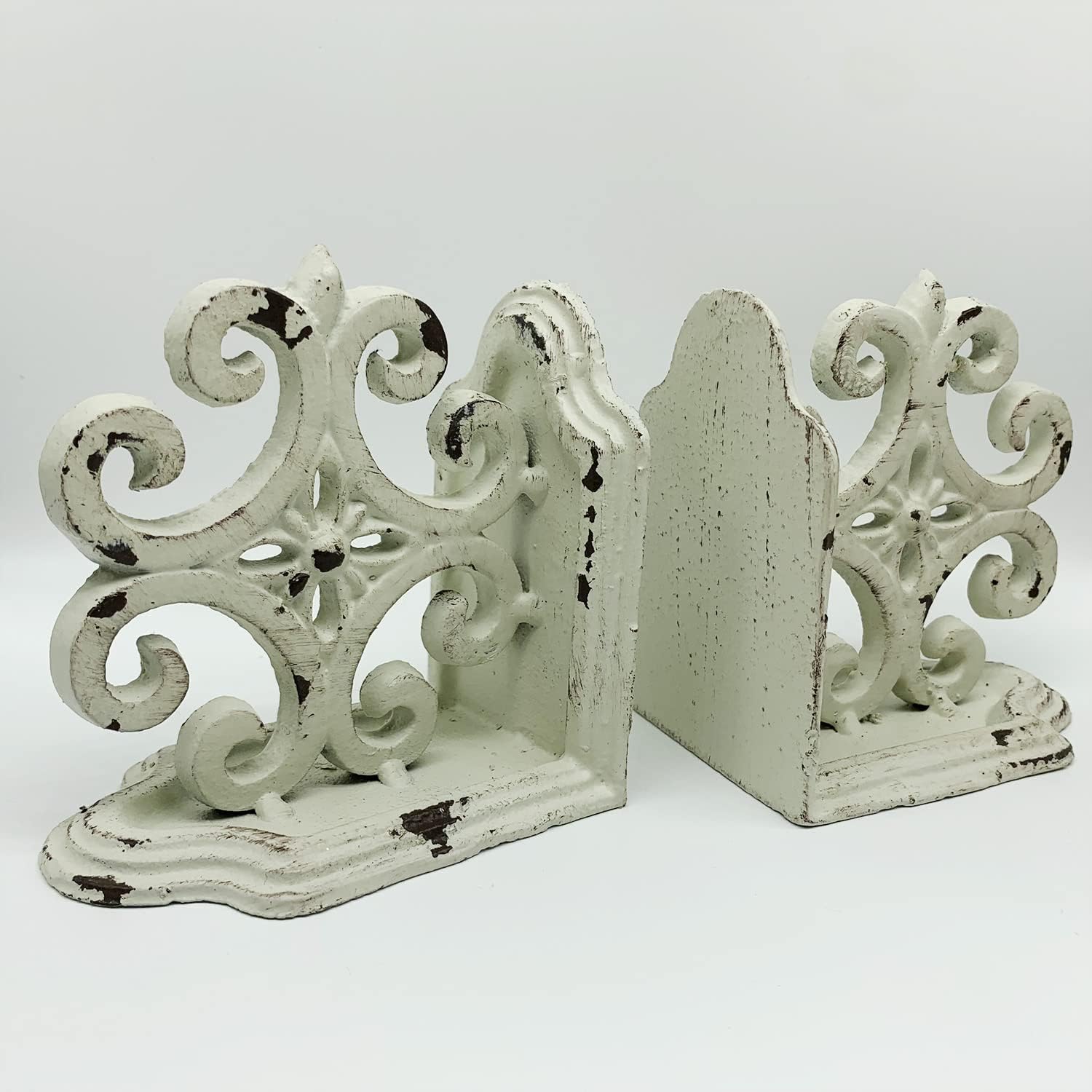 Decorative Bookends / Cast Iron Book Ends / Antique White / Set of 2