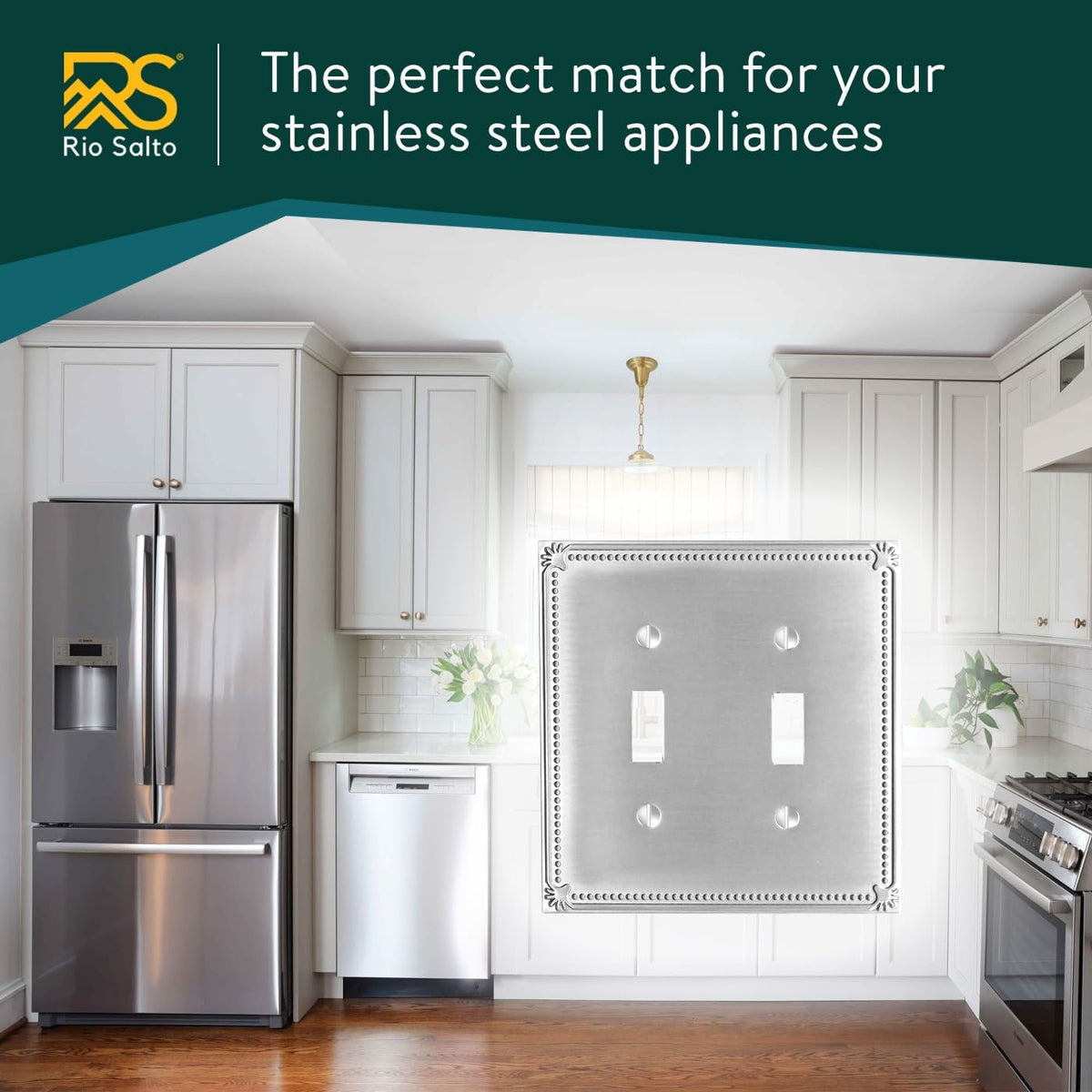 Rio Salto Brushed Nickel Decorative Double Toggle Light Switch Cover Plate 2 Pack Silver 2 Gang Switch Plate Flip