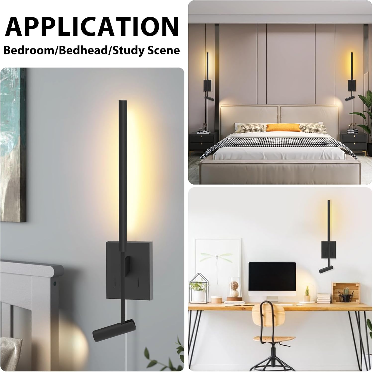 Modern Plug in Wall Sconce Indoor Wall Light Set of two for Bed, Corded Minimalist Bedside Linear Wall Sconce With