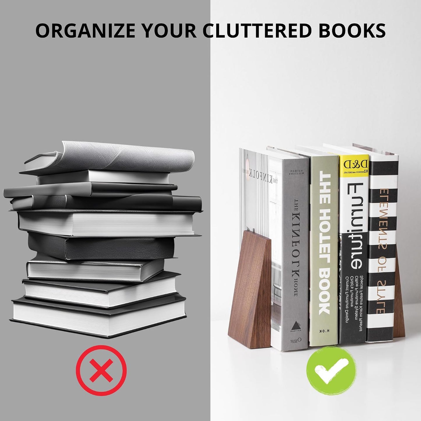 Thickened Wooden Bookends for Heavy Books / Walnut Wood