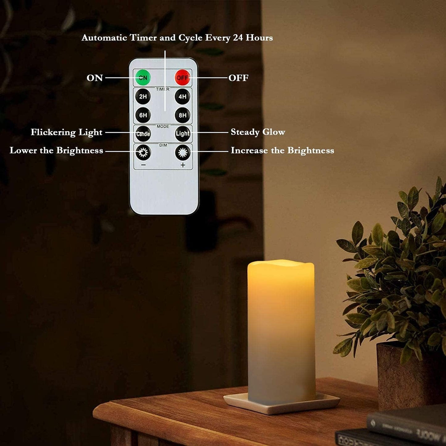 Homemory 4" x 8" Waterproof Outdoor Flameless Candles, Battery Operated Flickering LED Pillar Candles with Remote and