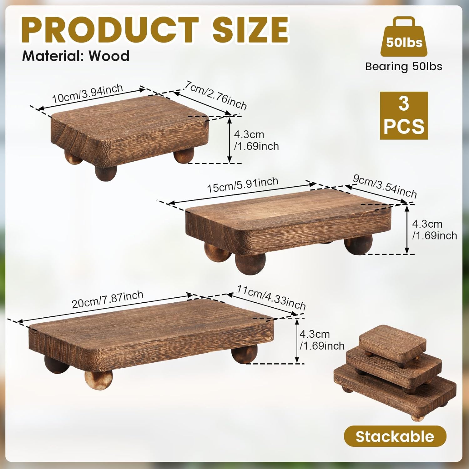Square Wood Pedestal Stand / Set of 3