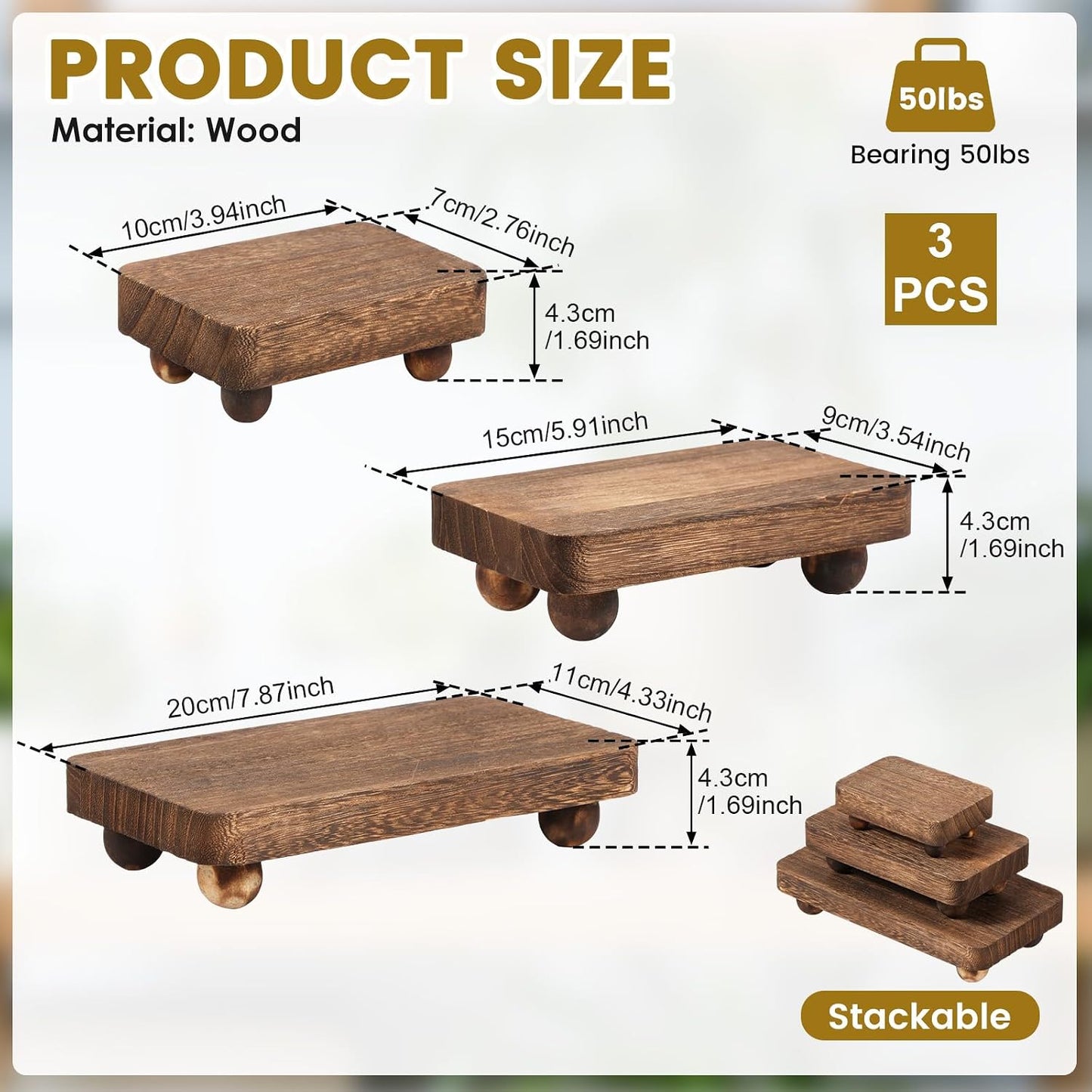 Square Wood Pedestal Stand / Set of 3