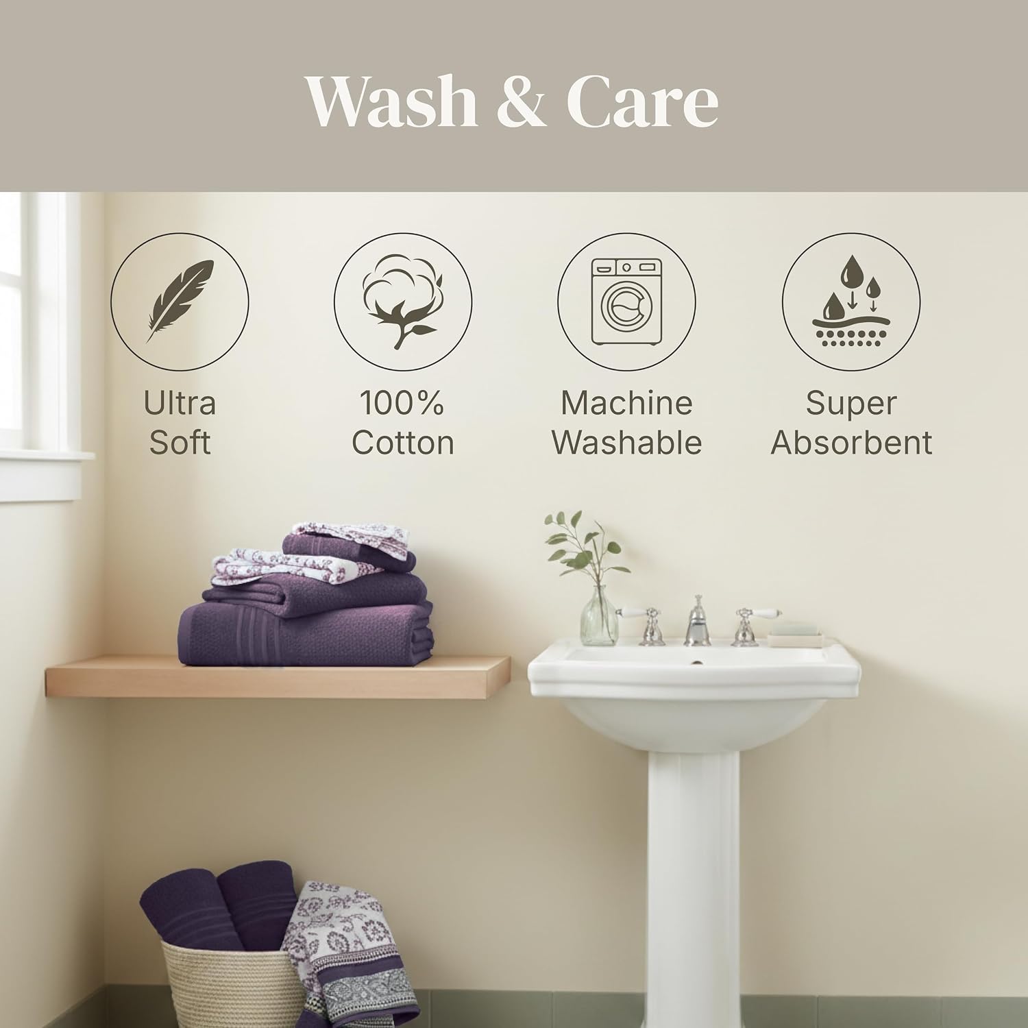 Modern Threads 6 Piece Bath Towel Set – Bathroom Set with 2 Bath Towels, 2 Hand Towels, and 2 Wash Cloths – 100%