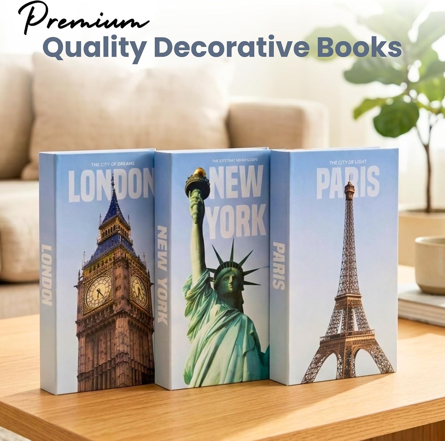 Fake Books / Antique Decorative Books / Cities / Set of 3