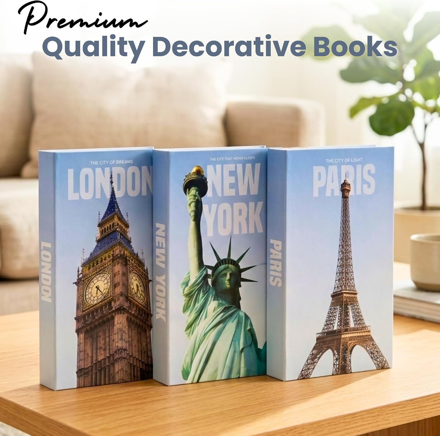 Fake Books / Antique Decorative Books / Cities / Set of 3