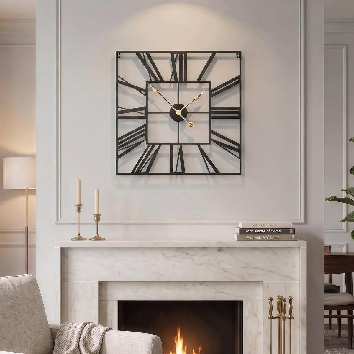 Cuspin 24 Inch Square Wall Clock, Large Black Metal Roman Numeral Clock | Battery operated, Silent non ticking, modern