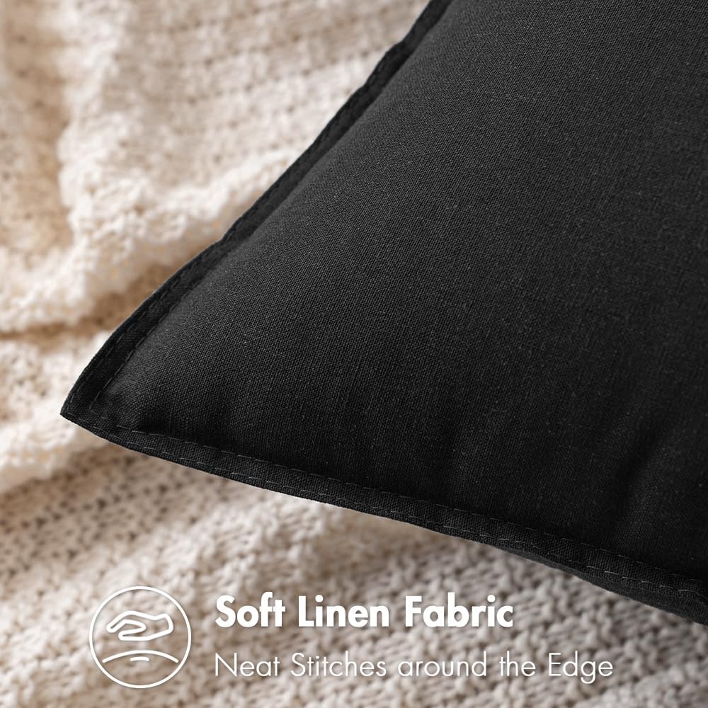 Decorative Linen Pillow Covers Boho Farmhouse Modern Soft Accent Throw / 18 x 18 / Black / Set of 2
