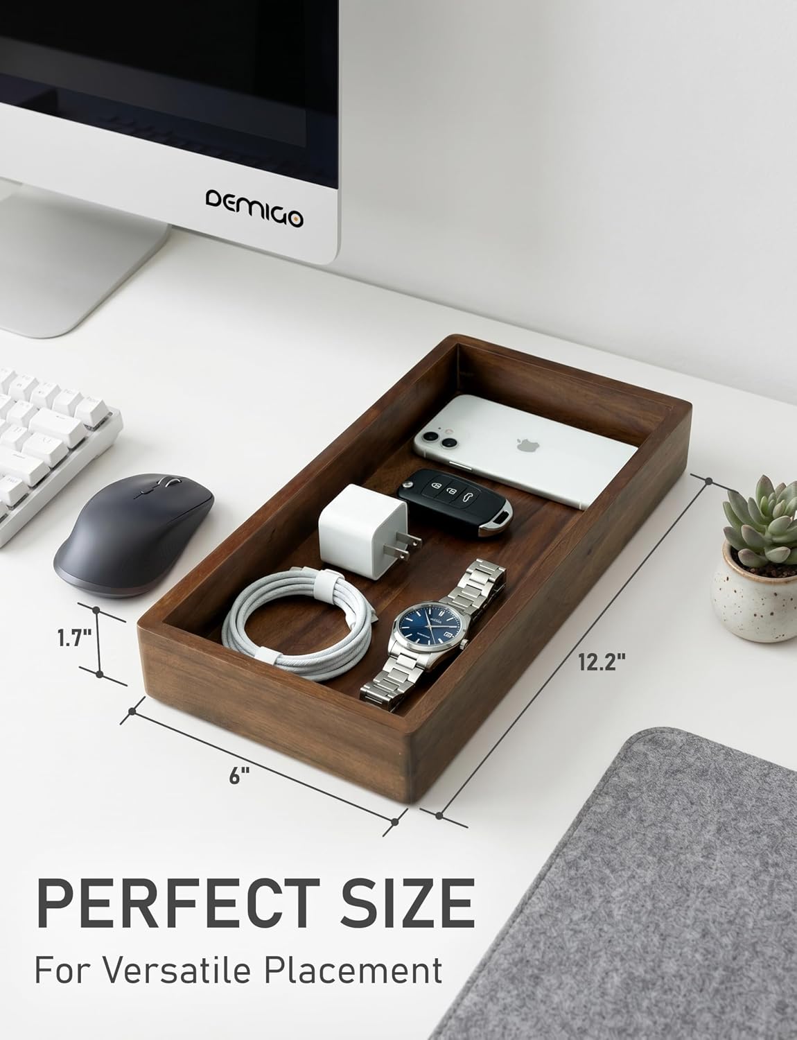 Acacia Wood Valet Tray & Catchall / Dark Brown / 12.2 x 6