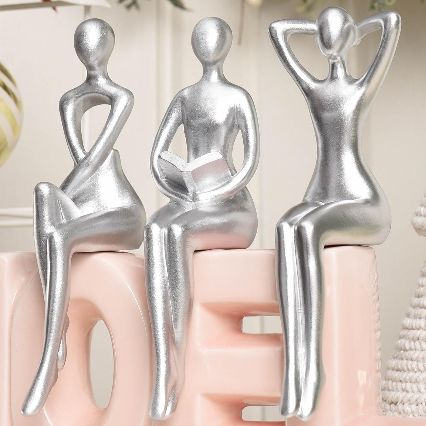 Thinker Statue Office Desk Decor / Silver