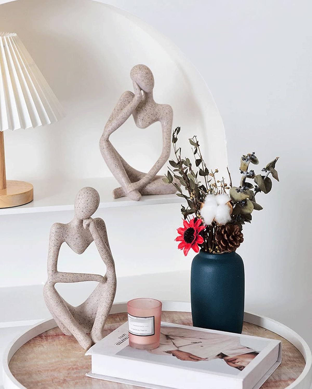 Thinker Resin Statue Set / Sandstone / Set of 3