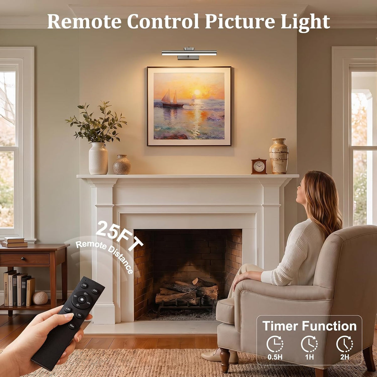Picture Light for Wall, 4000mAh, 13.8 Inch, 2 Pack Grey | Cordless Rechargeable, LED Art Light with Remote, Dimmable 3