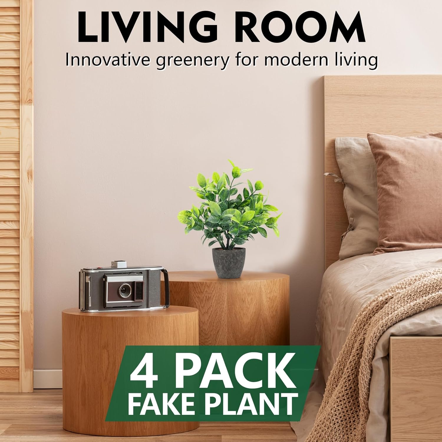 Fake Plants Ceramic Mini Artificial Greenery Potted Plants / Black / Set of 4