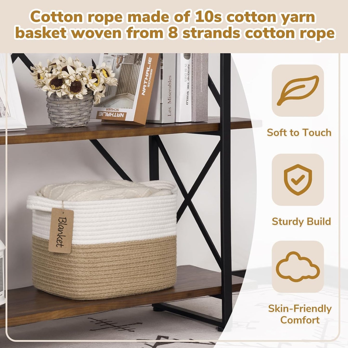 Woven Storage Basket / Jute / 13"L x 10"W x 9"H / White