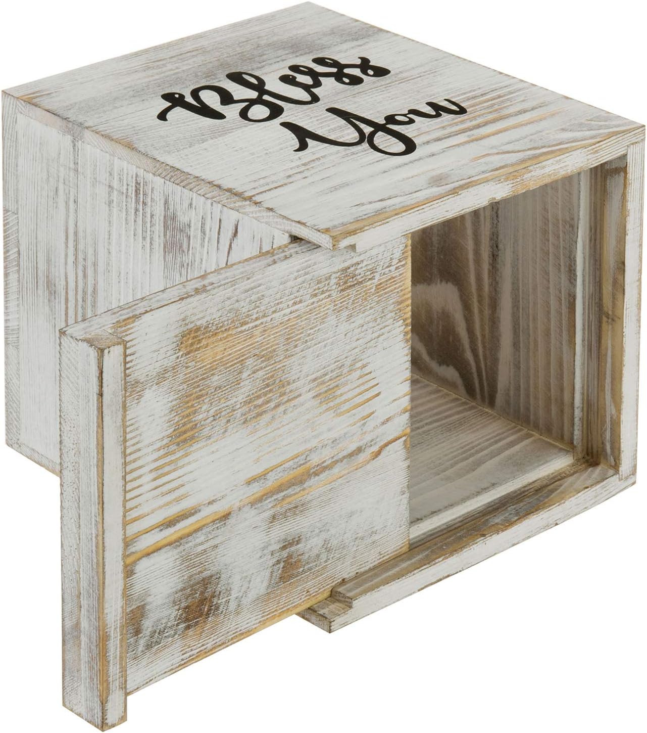 Washed Solid Wood Square Tissue Box Cover Holder Decorative Tissue Dispenser / Whitewashed / White