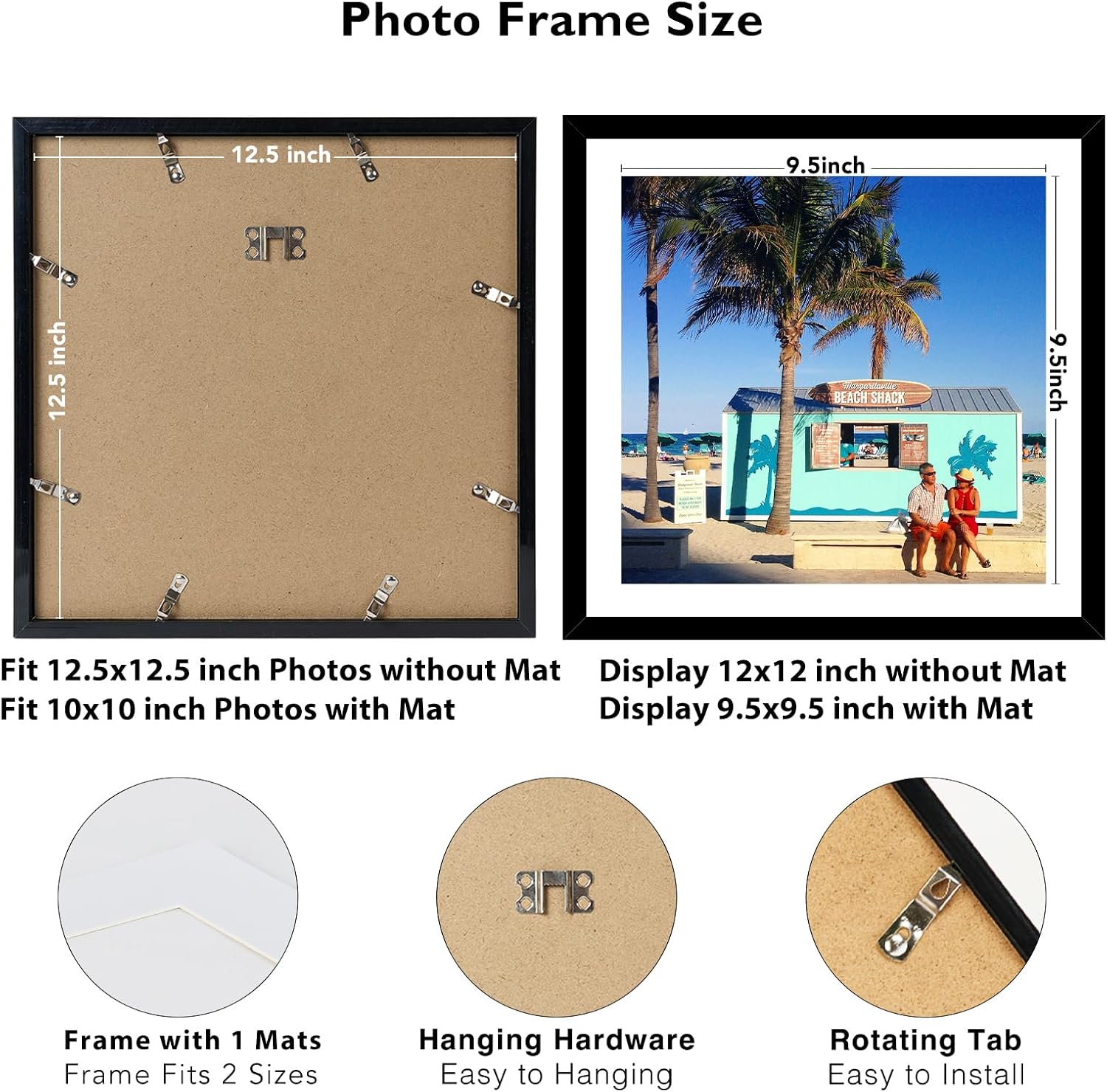 JCJMY 4 Pack 12.5x12.5 Record Frame with 10x10 Mat for Vinyl Record Album Cover Poster, Display Picture 10x10 with Mat