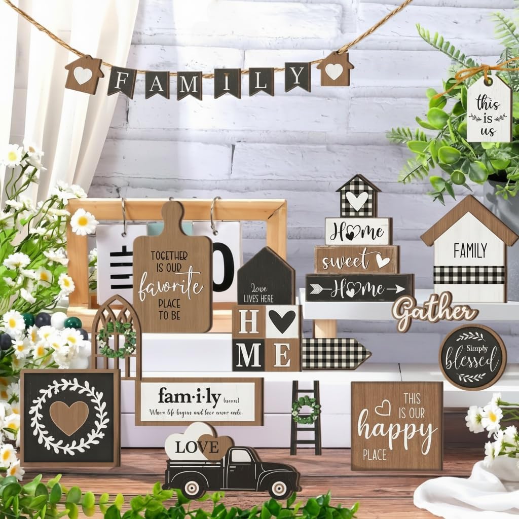 Farmhouse Tiered Tray Decor Set / 5.2 x 0.6 x 6.1 / Decorative Tray / Set of 24