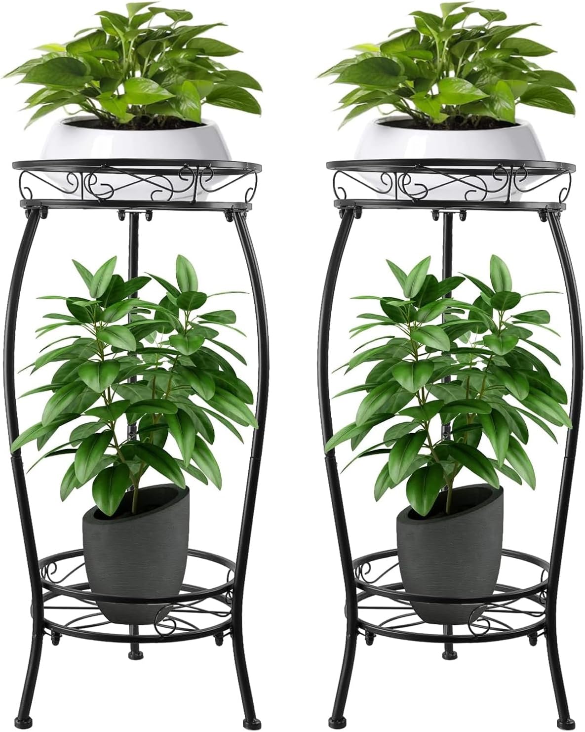 Plant Stand Indoor Outdoor 2 Pack 27.1 Inch, Tall 2 Tier Metal Flower Pot Stand, Heavy Duty Rustproof Corner Plant